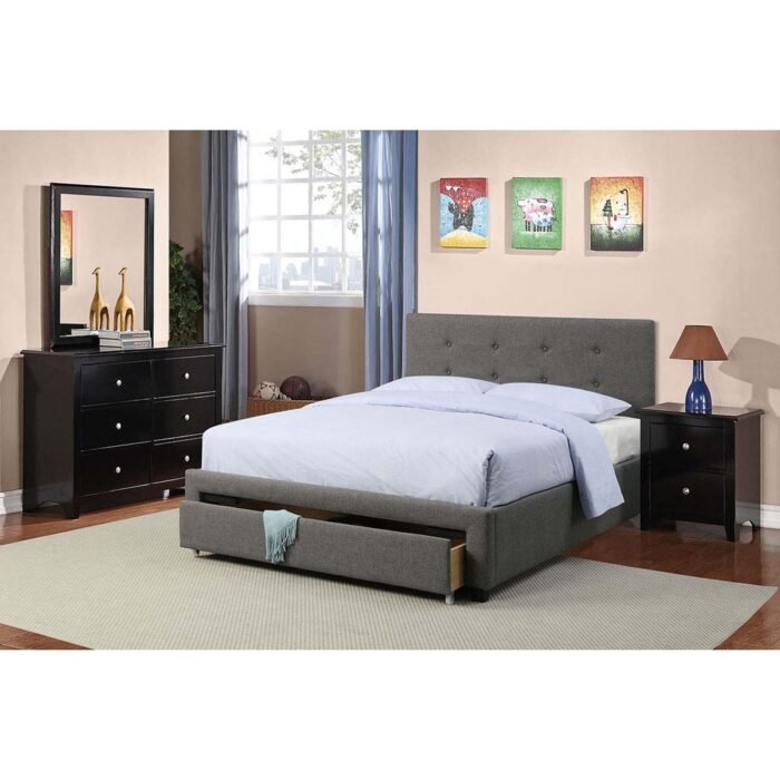 Grey Leather Queen Bed with Underbed Drawers Set