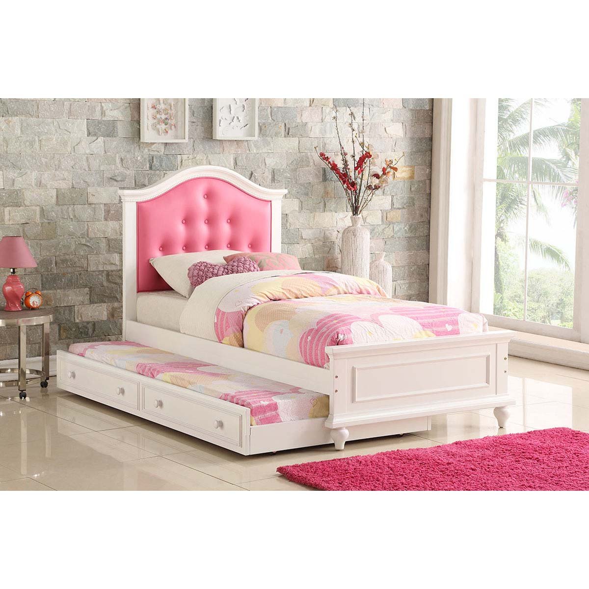 chf019377 Two-Tone Pink Twin Size Bed with Trundle