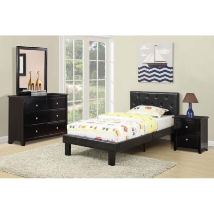 Modern Black Faux Leather Sleek Full Bed