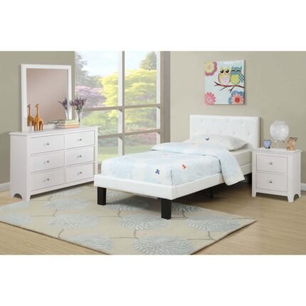 Modern White Faux Leather Sleek Full Bed
