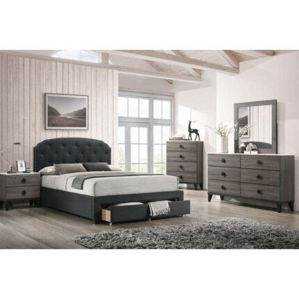 Charcoal Queen Bed with Underbed Drawers