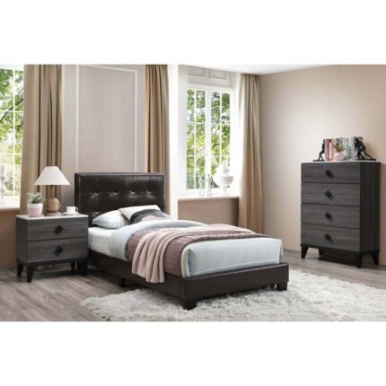 Brown Youth Faux Leather Queen Bed Set