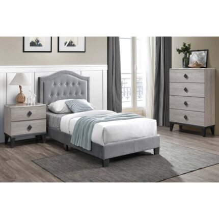 Grey Velvet Queen Bed