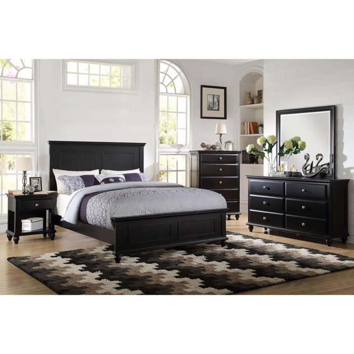 Black Finish Leather Bed Set