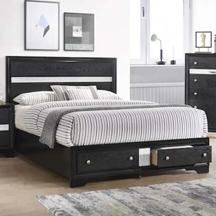 Black and Silver Contemporary Storage Bed Set