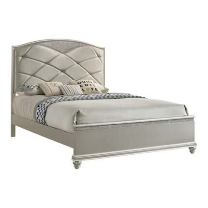 Platform Bed with Bun Feet and Upholstered Headboard