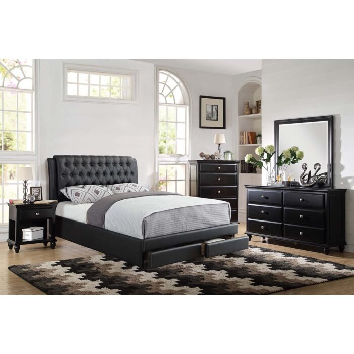 Black Bonded Leather & Pine Bed