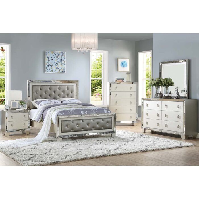 Silver button Tufting Wooden Bed