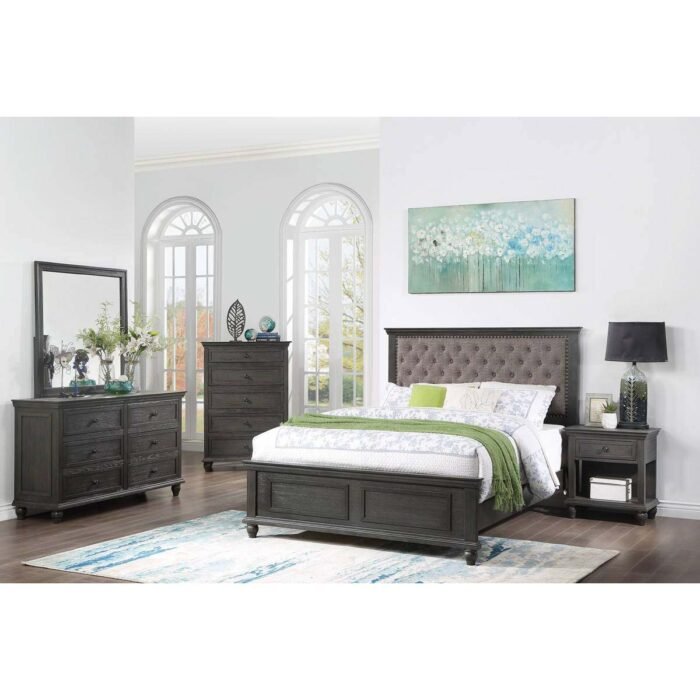 Grey Upholstered Button Tufted Bed Set