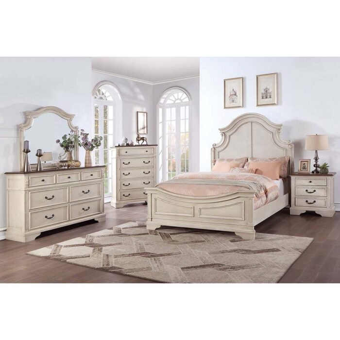 Light Cream Classic Wood Bed Set