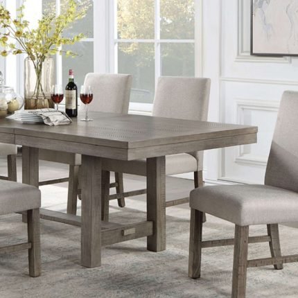 Rustic Gray Fabric, Solid Wood Dining Table