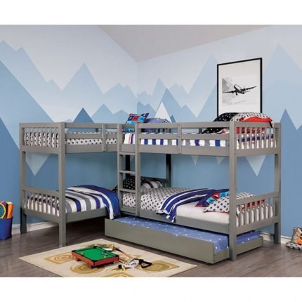 Transitional Gray Solid Wood Quadruple Twin Bunk Bed