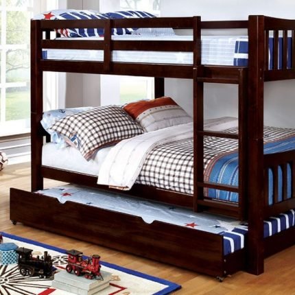 Transitional Dark Walnut Solid Wood Full / Full / Bunk Bed With Trundle