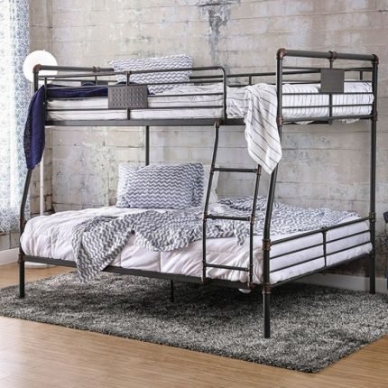 Industrial Antique Black Metal Full / Queen  Bunk Bed