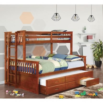 Cottage Oak Twin XL / Queen Bunk Bed With Trundle