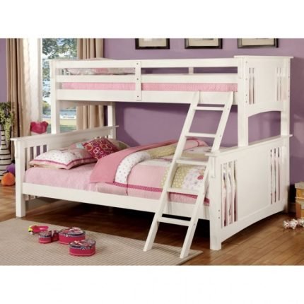 Cottage White Solid Wood Mission Style Twin XL / Queen Bunk Bed