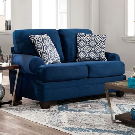 Transitional Navy Microfiber Loveseat Sofa