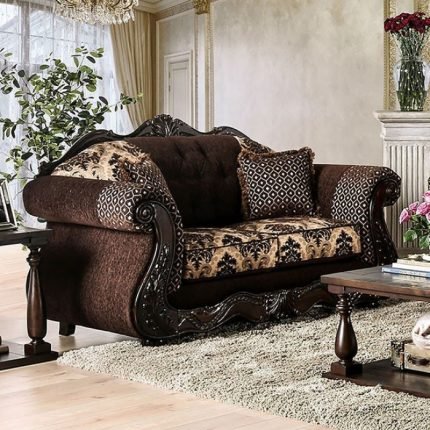 Traditional Dark Brown Chenille Loveseat Sofa