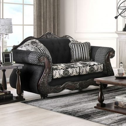 Traditional Black Chenille Loveseat Sofa