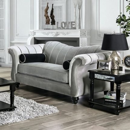 Glam Pewter Small Weave Chenille Loveseat Sofa