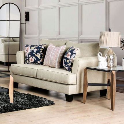 Transitional Beige Burlap Weave Loveseat Sofa