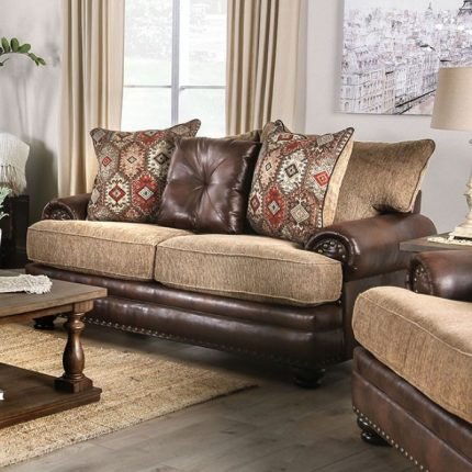 Transitional Brown, Tan Chenille  Loveseat Sofa
