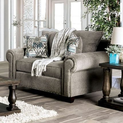 Transitional Gray Chenille Loveseat Sofa
