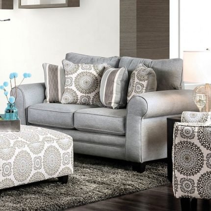 Transitional Blue Gray Fabric Loveseat Sofa