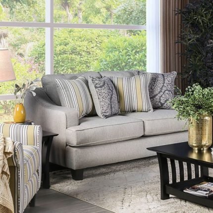 Transitional Style S-Sloped Arms Loveseat Sofa