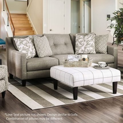 Transitional Light Gray Burlap Weave Loveseat Sofa