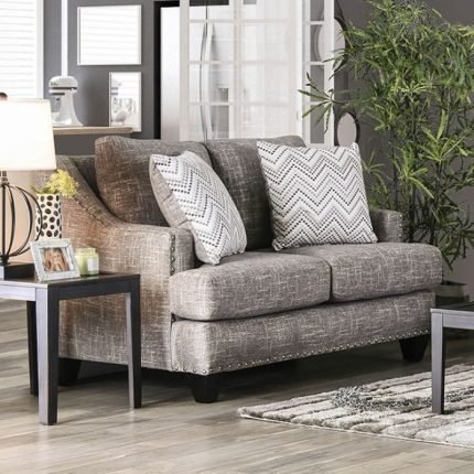 Transitional Gray Linen-like Fabric Loveseat Sofa