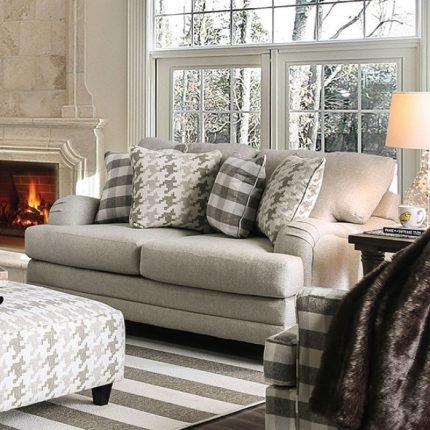 Transitional Light Gray Linen-like Fabric Loveseat Sofa