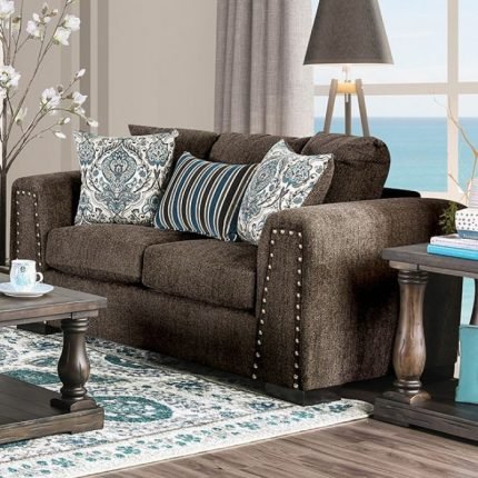 Transitional Charcoal Linen-like Fabric Loveseat Sofa