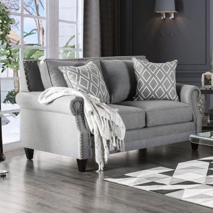 Transitional Gray Linen-like Fabric Loveseat Sofa