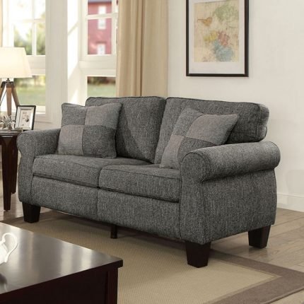 Transitional Dark Gray Linen-like Fabric Loveseat Sofa