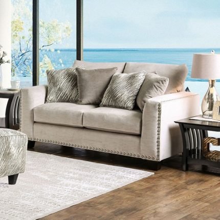 Contemporary Style Wooden Legs Loveseat Sofa