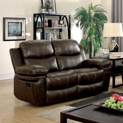 Transitional Brown Bonded Leather Recliner Loveseat Sofa