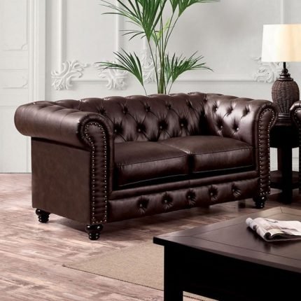 Transitional Brown Leatherette Loveseat Sofa