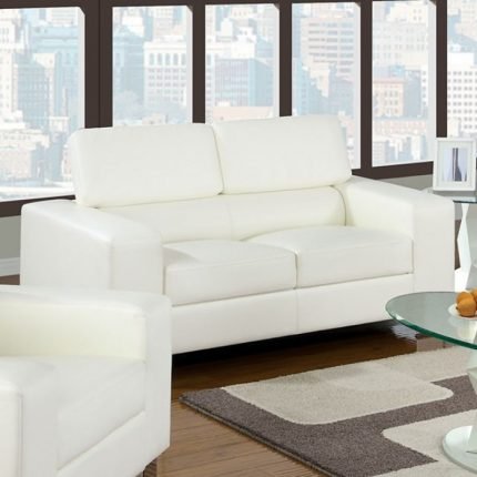 Contemporary Style White Bonded Leather Match Loveseat Sofa
