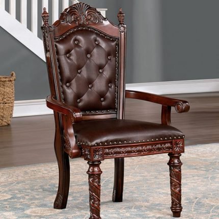 Traditional Brown Cherry/Dark Brown Leatherette Two Side Chairs