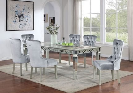 Glam Silver/Dark Gray Dining Table