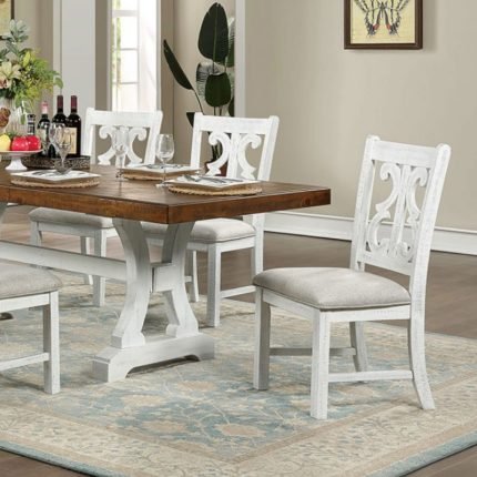 Rustic Distressed White, Distressed Dark Oak Dining Table