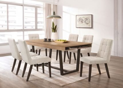 Contemporary Medium Oak/Dark Walnut/Beige Solid Wood Dining Table