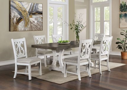 Rustic Distressed White/Gray Solid Wood Dining Table