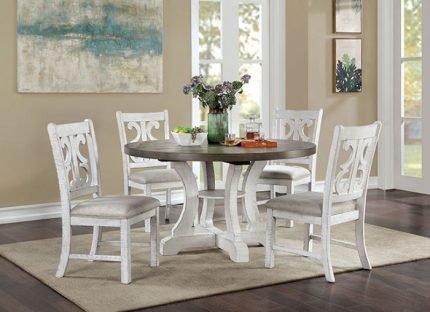 Rustic Distressed White/Gray Solid Wood Dining Table