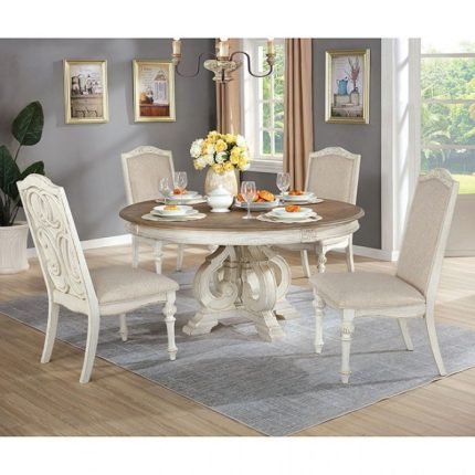 Rustic Antique White, Ivory Solid Wood Round Dining Table