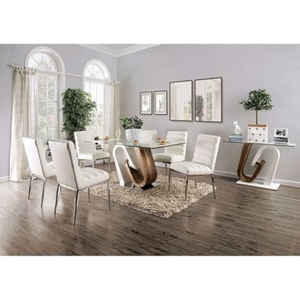 Contemporary White, Natural Tone Dining Table