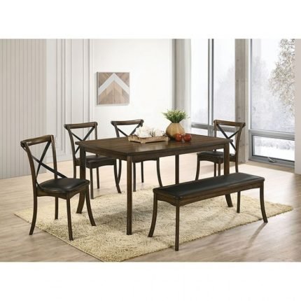 Industrial Burnished Oak, Espresso Leatherette Dining Table