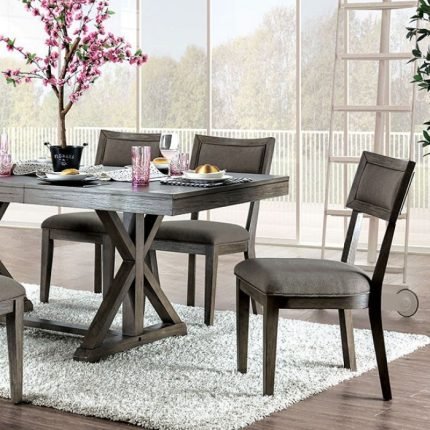 Rustic Gray Fabric, Solid Wood Dining Table