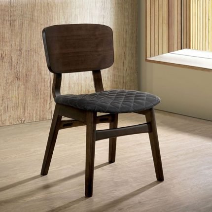 Mid-Century Modern Walnut, Gray Fabric Two Side Chairs